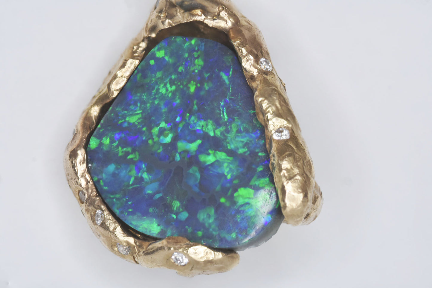 5.1ct Black Opal and White Diamond Pendant. 14k Yellow Gold. Cliffs of Torquay.