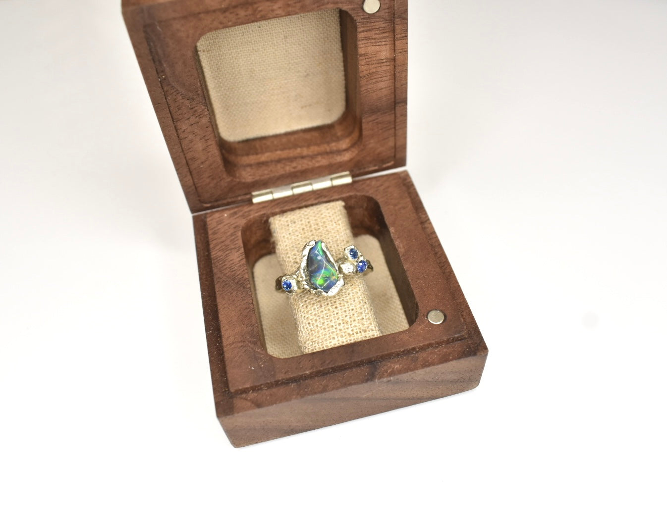 0.65ct Black Opal and Sapphire Ring. 925 Silver. Ben Lui Mountain, Scotland.