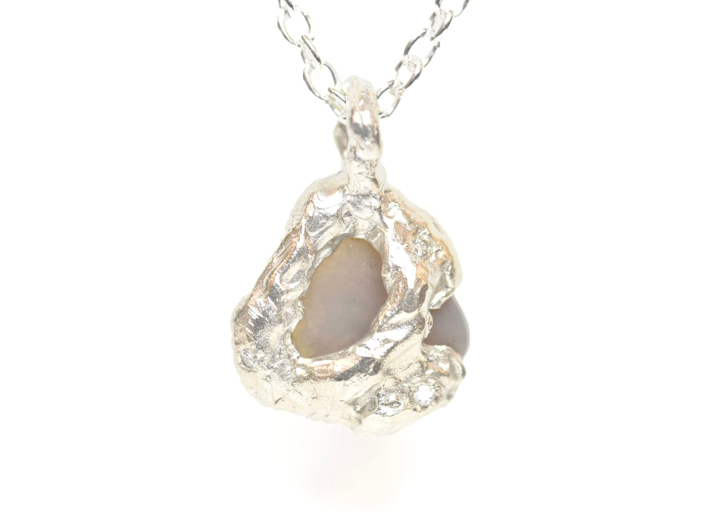 1ct Black Opal and White Diamond, Silver Pendant. Ben Lomond, The Highlands.