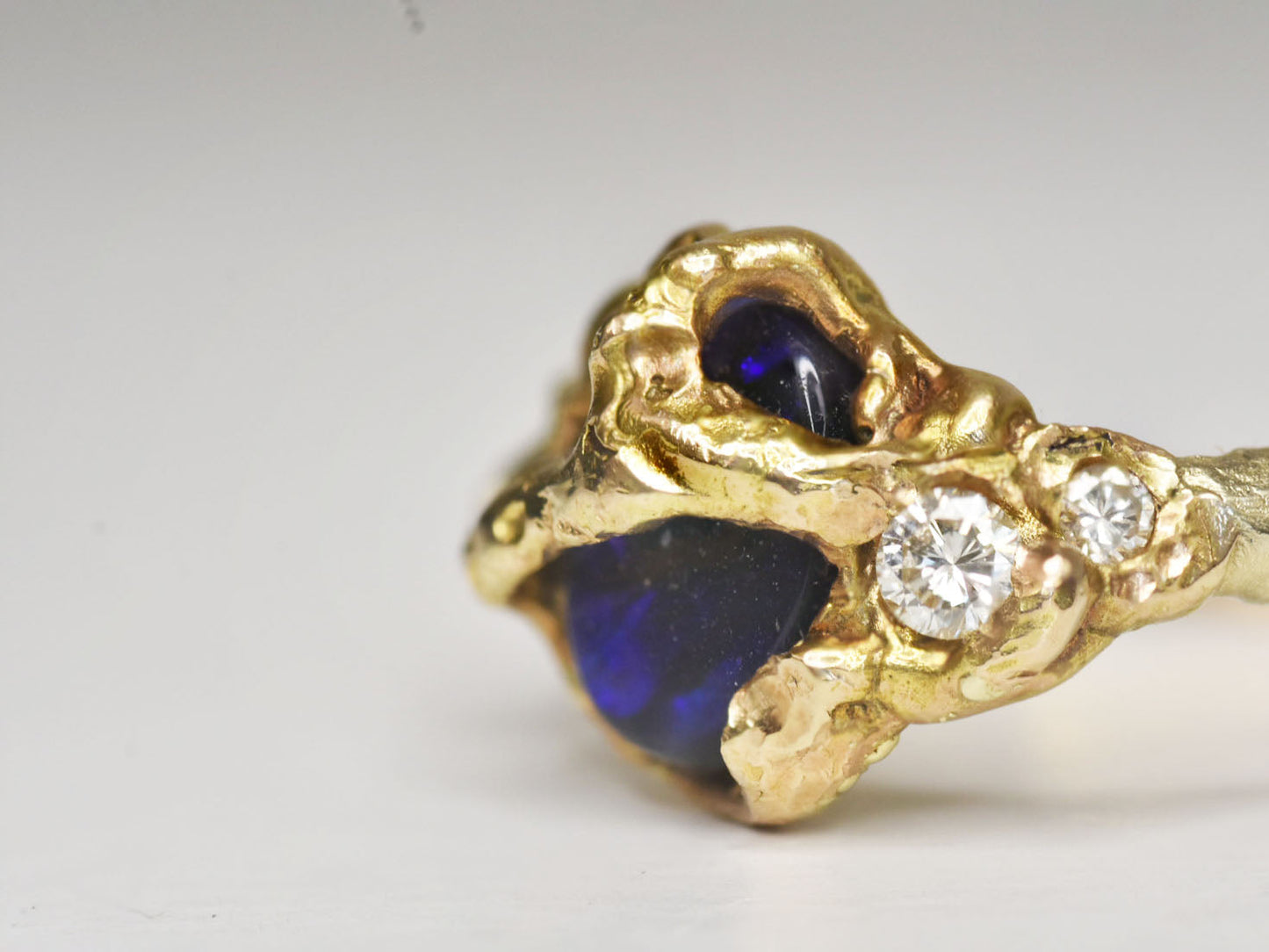 1.2 Australian Black Opal and White Diamond Ring. Durdle Door, Dorset.